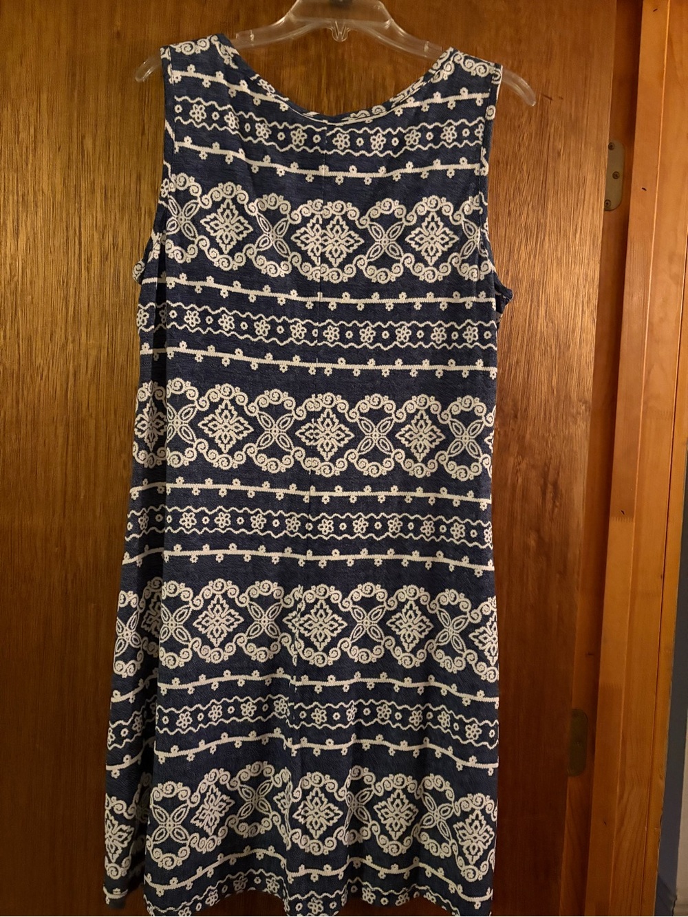 Perceptions Navy and White Sleeveless Patterned Mini Dress